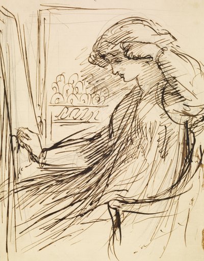 Woman Seated at an Embroidery Frame or Easel by Dante Gabriel Charles Rossetti